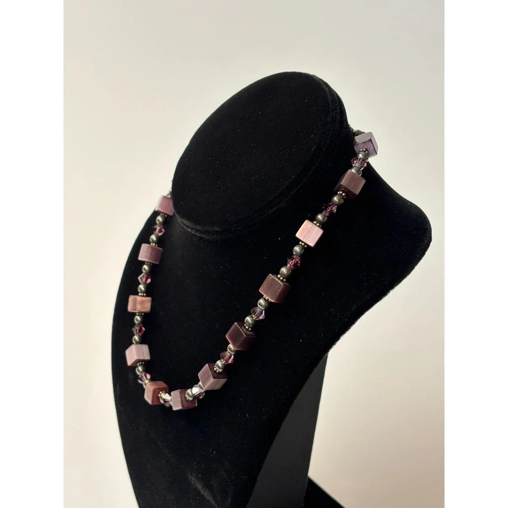 Vintage Necklace Purple Glass Beads Detailed Metal Clasp 14 In Choker Girly Boho